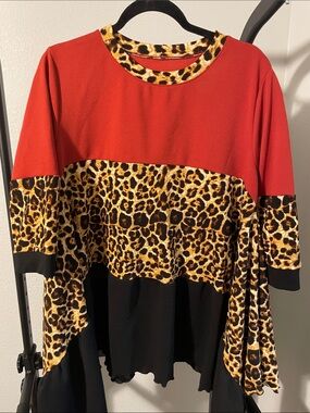 Orange + Leopard Colorblock Tunic Top